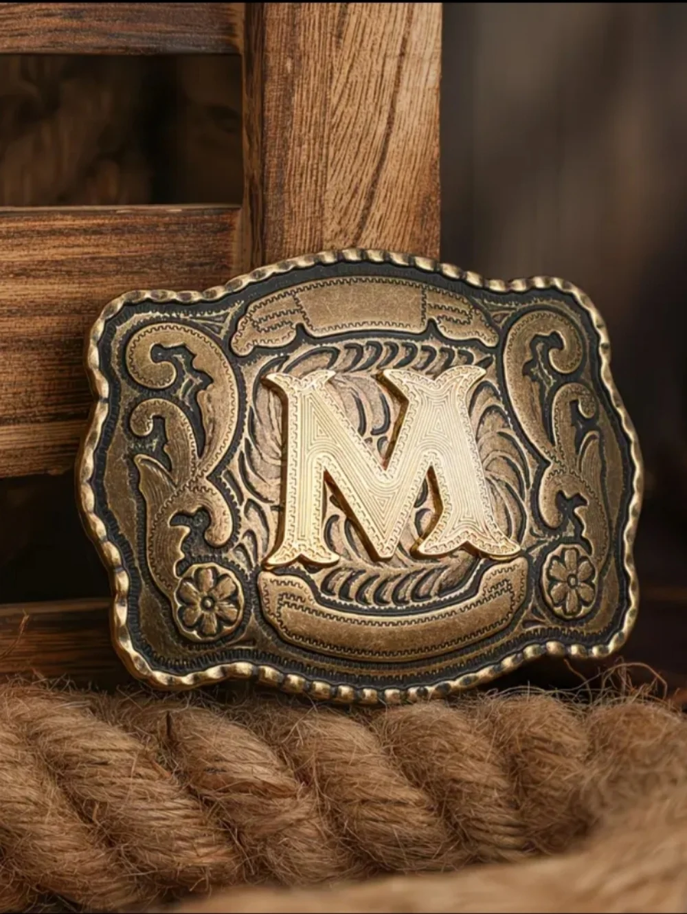 New Western Cowboy Cowgirl Belt Buckle Letter M Monogram Rustic Engraved Rodeo